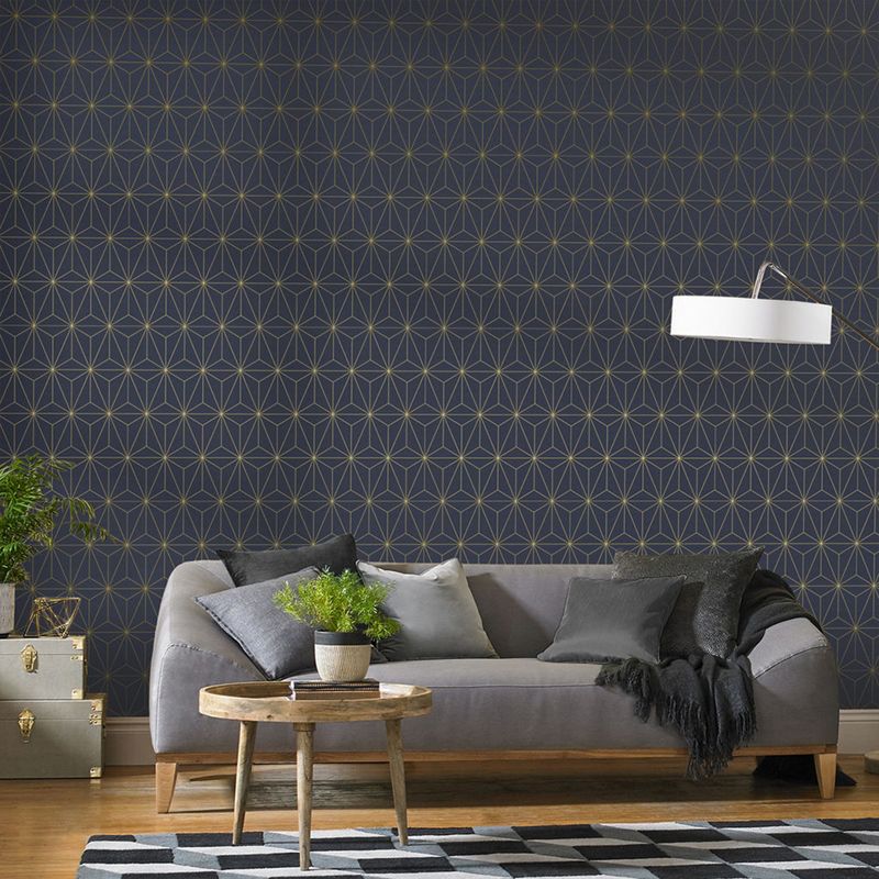 Prism Navy Blue and Gold Geometric Paste the Wall Wallpaper, 2 of 5