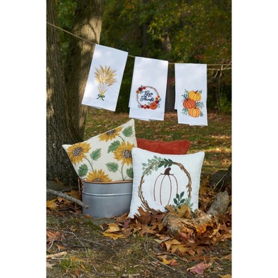 Orange Embroidered Cotton Pumpkin Throw Pillow