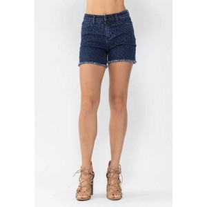 Women's Mid Rise Leopard Print Fray Hem Jean Shorts - Judy Blue - 1 of 4