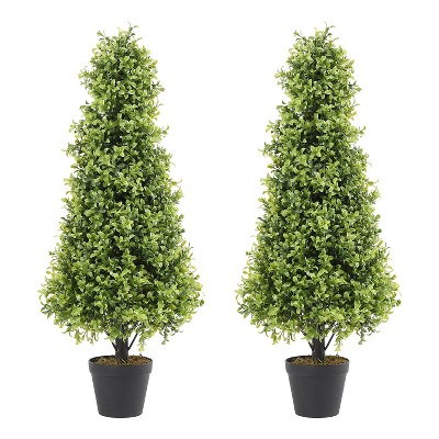 COWLOWN 3FT Artificial Topiary Trees, Set of 2 - 36 Inch Faux Boxwood, UV Resistant Evergreen Shrubs for Outdoor Planters, Front Porch & Patio Decor