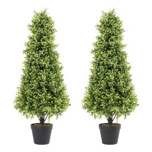 COWLOWN 3FT Artificial Topiary Trees, Set of 2 - 36 Inch Faux Boxwood, UV Resistant Evergreen Shrubs for Outdoor Planters, Front Porch & Patio Decor - 1 of 4