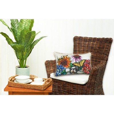 Botanical Floral Cotton Rectangular Throw Pillow with Twine Border