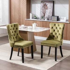 NicBex Set of 2 Modern Velvet Dining Chairs with High-Back Tufted Design,Armless Chairs with Solid Wood Legs for Kitchen,Living Room - 1 of 4