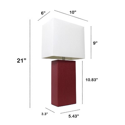 21" Red Leather Modern Table Lamp with White Shade