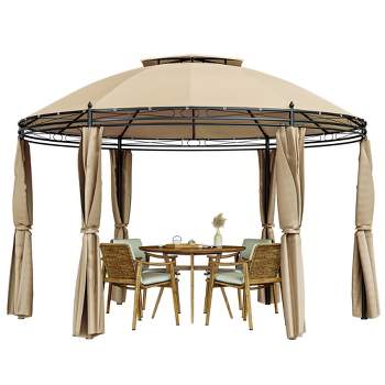 Tangkula 11.5'Outdoor Patio Round Dome Gazebo Canopy Shelter Double Roof Steel Brown