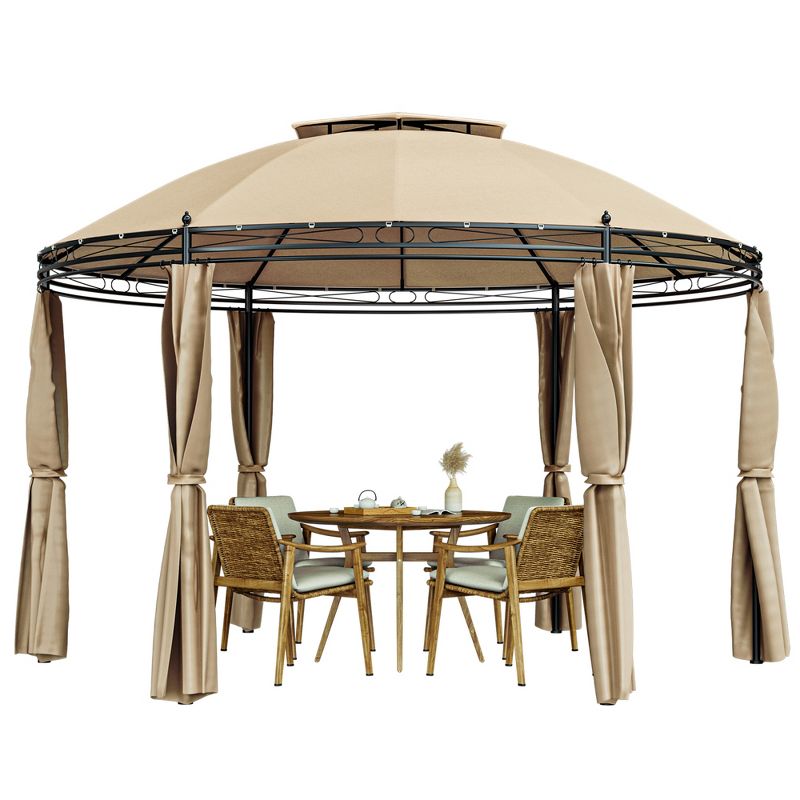 Tangkula 11.5'Outdoor Patio Round Dome Gazebo Canopy Shelter Double Roof Steel Brown, 1 of 10