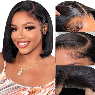 Jessie's Wig 4x4 Pre Cut Lace Bob Glueless Straight Human Hair Wig For Women Natural Black 8-14 Inch 1 Pc/Pack