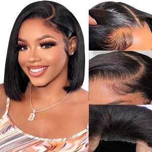 Jessie's Wig 4x4 Pre Cut Lace Bob Glueless Straight Human Hair Wig For Women Natural Black 8-14 Inch 1 Pc/Pack - 1 of 4
