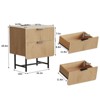 Fluted Nightstand with Charging Station & 2 Drawers, Bedside Table End Table, Natural Oak - 2 of 4
