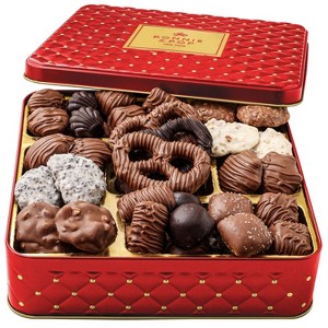 Chocolate Christmas Gift – Gourmet Holiday Tin with Assorted Chocolates & Caramels in Red Tin - 1 of 4