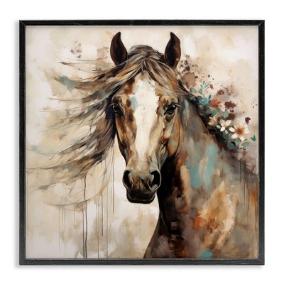 Stupell Industries Brown Horse with Florals, 17" x 17"