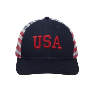 4th of July American Flag USA Blue Trucker Hat - 1 of 4