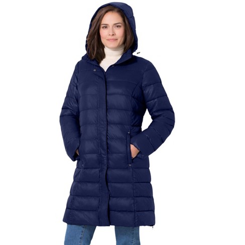 Woman Within Women s Plus Size Long Packable Puffer Jacket 5x Navy Target