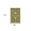 Olive Green Ivory And Light Brown Wool Floral Medallion Hand Hooked Area Rug - 3 of 4