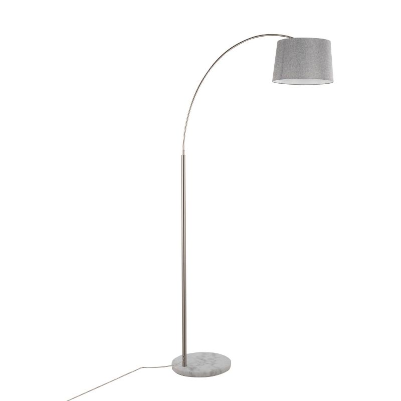 LumiSource March Contemporary Floor Lamp in White Marble and Nickel with Gray Linen Shade, 4 of 11