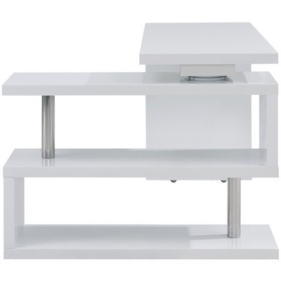 Yates Modern White and Chrome Adjustable Corner Desk with Shelves
