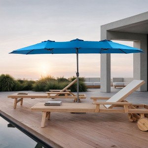 Okak 14.8 Ft Outdoor Patio Umbrella with 12 Sturdy Ribs Double Sided Beach Umbrella with Push Button and Crank for Pool Deck Garden - 1 of 4