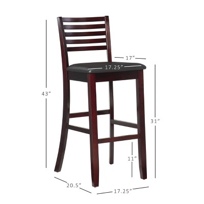 Merlot Espresso 30" Ladder Back Barstool with Padded Seat