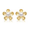 Guili Sterling Silver 14K Gold Plated Earrings with White Freshwater Pearl, Featuring a Beautiful Blooming Daisy Flower Stud Design - 2 of 2