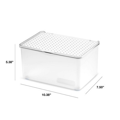 Frosted White Medium Plastic Stackable Lidded Storage Bin