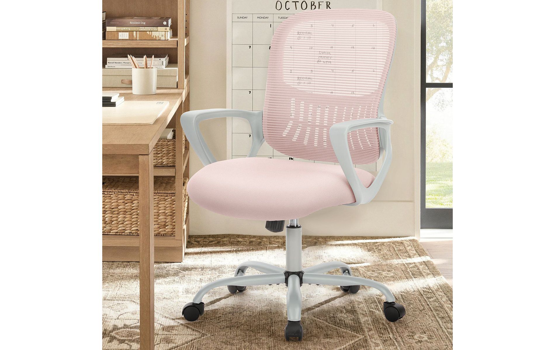 JIONJOY Ergonomic Mesh Office Chair with Lumbar Support, Adjustable Height Breathable Rolling Desk Chair with Fixed Armrests for Home Office