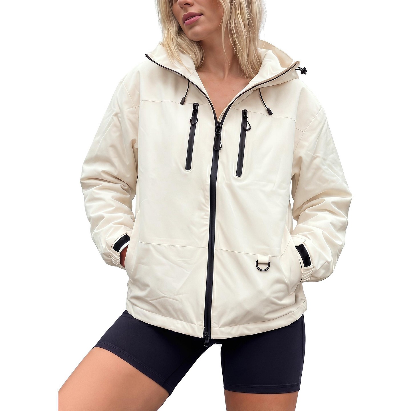 Женская куртка INSPIRE CHIC Lightweight Waterproof Windbreaker Adjustable Hood Front Zipper Pocket Jackets M White, цвет: Белый — фото 1