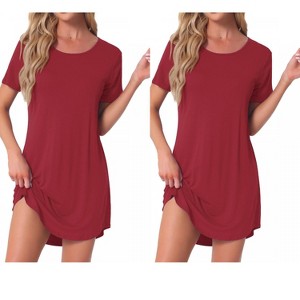 INSPIRE CHIC Women's 2 Pcs Curved-Hem Crew-Neck Striped Short-Sleeve Tee Dress Sleepshirt - 1 of 4