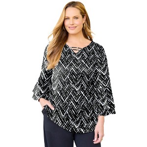 Catherines Women's Plus Size Flutter Sleeve V-Neck Top - 1 of 4
