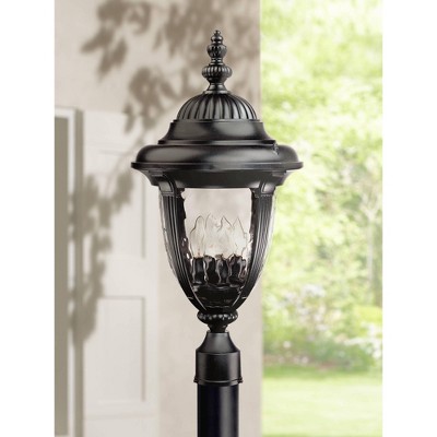 Black Bell Shade Outdoor Post Light with Clear Hammered Glass