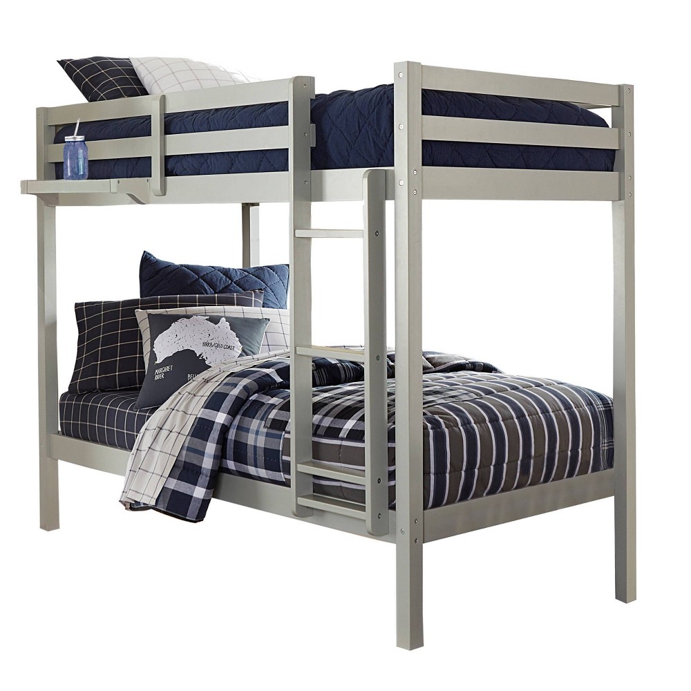 Photos - Bed Frame Kids' Twin Over Twin Caspian Bunk Bed with Hanging Nightstand Gray - Hills