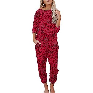Ekouaer Womens Pajamas Set Long Sleeve Loungewear Soft Lounge Set Joggers with Pockets - 1 of 4