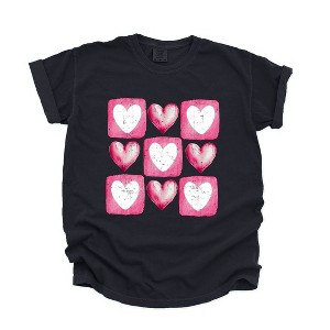 Simply Sage Market Women's Pink Heart Grid Short Sleeve Garment Dyed Tee - 1 of 4