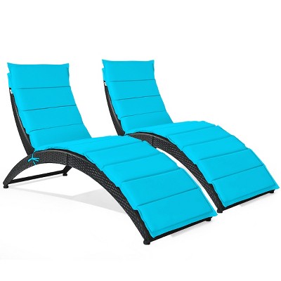 Tangkula Foldable Outdoor Patio Rattan Lounge Chair Reclining Chaise Chair