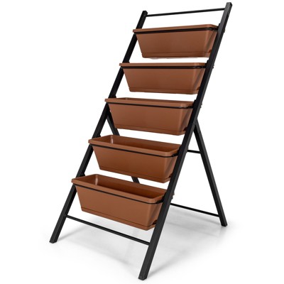 Tangkula 5-Tier Vertical Herb Garden Planter Box Outdoor Elevated Raised Bed Brown/Green