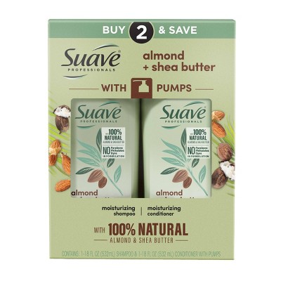 Suave Professionals Moisturizing Shampoo and Conditioner for Dry Hair Almond and Shea Butter - 18 fl oz/2ct
