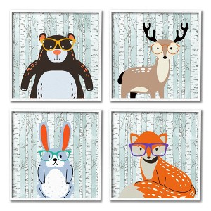 Stupell Industries Woodland Animals in Glasses Black Framed Giclee Art (Set of 4) - 1 of 4