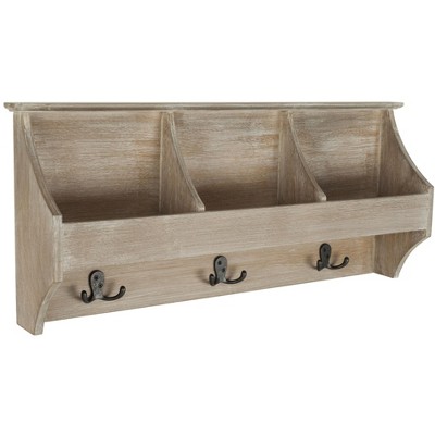 Darcey Gray Wood Hanging Storage Wall Rack with Double Hooks