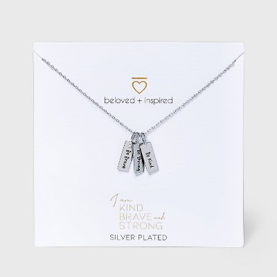 Beloved + Inspired Silver 'Be Brave, Be Strong and Be Kind' Tag Chain Necklace - Silver