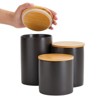 Farmlyn Creek Set of 3 Matte Black Ceramic Canisters with Wooden Bamboo Lids, Kitchen Counter Containers, Food Storage Jars, 3 Sizes - image 3 of 4