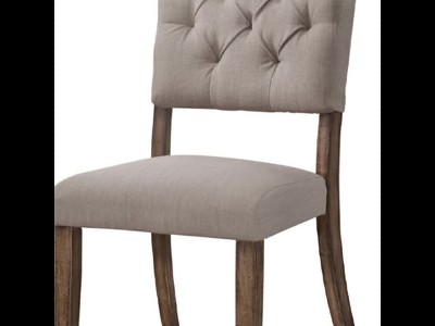 Gray Linen Upholstered High Back Side Chair with Wood Legs
