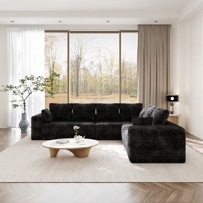 WJSHome 134" Sectional Couches for Living Room, Modular Sectional Sofa with L-Shape Chaise, Comfy Corduroy Fluffy Cloud Couch with Deep Seat
