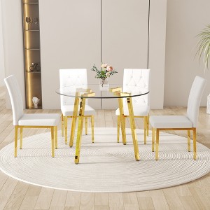 5-Piece Dining Set with Tempered Glass Table and 4 PU Armless Chairs - 1 of 4