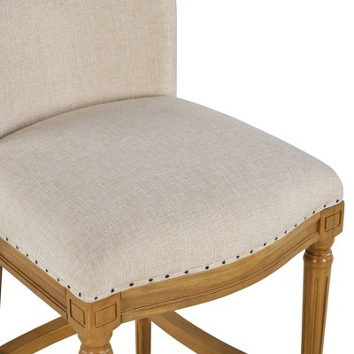 Francesca Tan Linen Cushioned Counter Height Stool with Oak Frame
