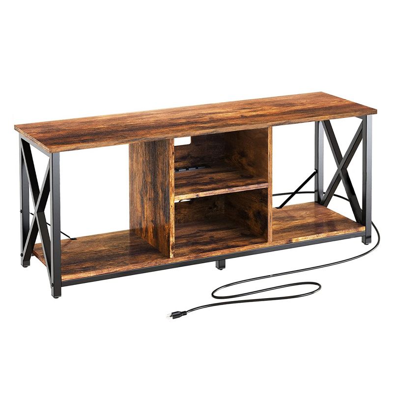Fabato Wood TV Stand and Entertainment Center with Socket Plug-In Station, Height Adjustable Shelf, and Wire Threading Holes, 1 of 7