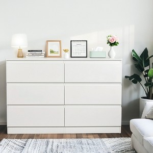 KTMBDW 6 Drawer Dresser for Bedroom, Modern Chest of Drawers, Wood Storage Double Dresser with Deep Drawers for Living Room, Hallway, Entryway - 1 of 4