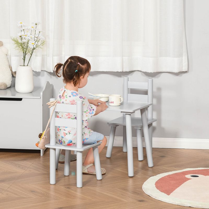 Qaba Kids Wooden Table and Chair Activity Set for Arts, Crafts, Dinning, and Reading for Toddlers Age 2 to 5, 3 of 9