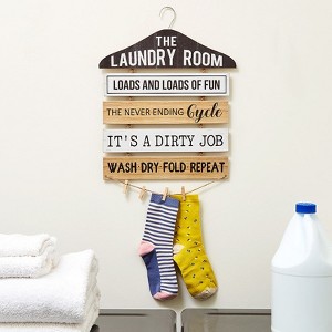 The Lakeside Collection Laundry Room Decor with Rustic Safety Pins Tip Jar and Humorous Sign - Tip Jar Wooden Sign - 1 of 4