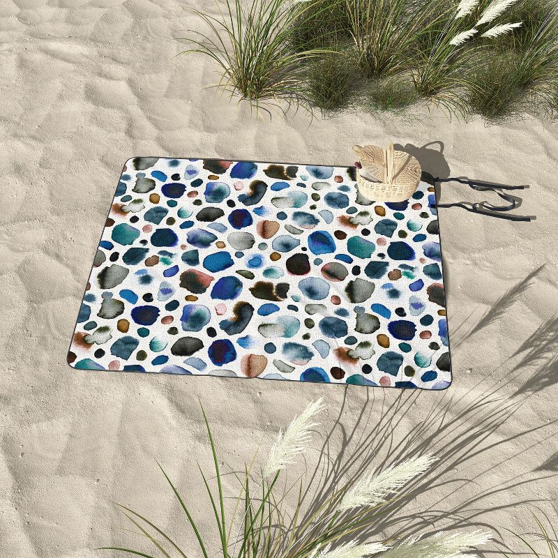 Ninola Design Watercolor Stains Blue Gold Picnic Blanket, 50x50 - Deny Designs, 3 of 4