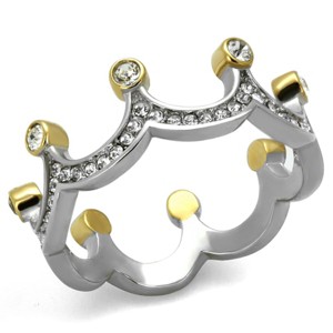 Slickblue Two-Tone Gold Crown Shaped Stainless Steel Ring with Clear Crystal, Ion Plated Finish, Sizes 5-10 - 1 of 4