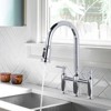 WOWOW Double Handle Bridge Kitchen Faucet with 3-Spray Patterns and 360 Degrees Rotation Spout - 2 of 4